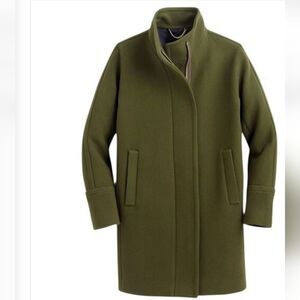 J CREW Stadium Cloth Cocoon Coat Wool Blend Funnel Neck Olive Green Size 4P